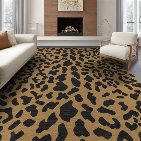 ODIKA 8'x10' Brown Black Leopard Pattern Design Washable Area Rug Elegant Animal Print with Modern Flair Non-Slip Chair-Friendly Mat for Dining Room, Large Office, Lounge