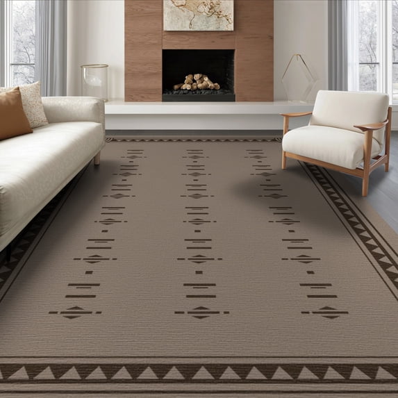 ODIKA 8'x10' Brown Earthy Geometric Washable Area Rug Modern Symmetry with Art Durable, Non-Slip for Living Room, Under Sectional, Family