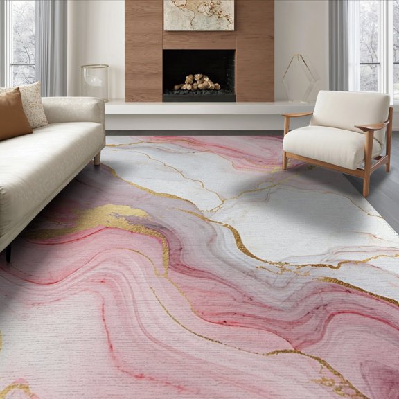 ODIKA 8'x10' Chic Abstract Marble Washable Area Rug Non-Slip Chair-Friendly Mat for Dining Room, Large Office, Lounge