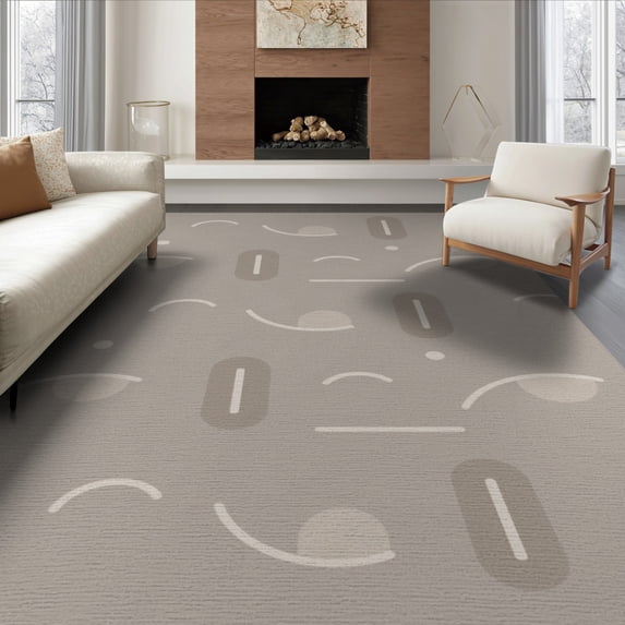 ODIKA 8'x10' Cream Grey Modern Abstract Design Washable Area Rug Geometric Patterns with Minimalist Aesthetic Non-Shedding, Easy Care, for King Size Bedroom Under Bed, Master Suite