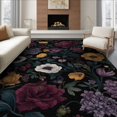 thumbnail image 1 of ODIKA 8'x10' Dark Floral Elegance with Exotic Garden Washable Area Rug Lush Botanical Patterns in a Midnight Palette Non-Slip Chair-Friendly Mat for Dining Room, Large Office, Lounge, 1 of 7