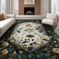 thumbnail image 1 of ODIKA 8'x10' Dark Green Black Vintage Boho Cottagecore Washable Area Rug Moody Witchy Botanical Spread Ornamental Distressed Edge Durable, Non-Slip for Living Room, Under Sectional, Family, 1 of 7