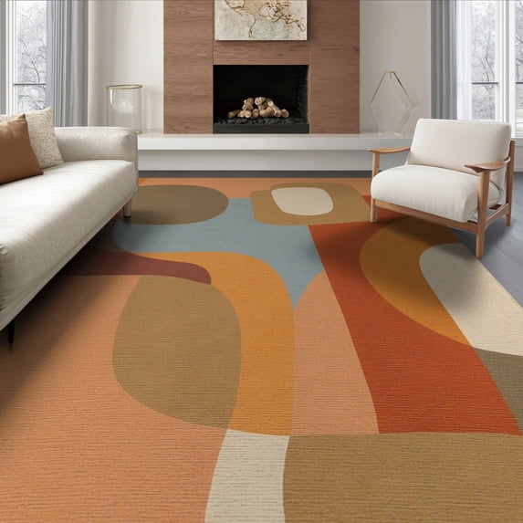 ODIKA 8'x10' Earthy Tones Green Abstract Flow Design Washable Area Rug Modern Geometric Shapes and Curves for Living Room, Under Sectional, Family , Durable, Non-Slip