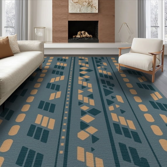 ODIKA 8'x10' Gray Beige Geometric Design Washable Area Rug Modern Abstract Pattern with Bold Lines for Dining Room, Large Office, Lounge, Non-Slip Chair-Friendly Mat
