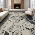 thumbnail image 1 of ODIKA 8'x10' Gray Cream Geometric Floral Design Washable Area Rug Intricate Inspired Motif Non-Slip Chair-Friendly Mat for Dining Room, Large Office, Lounge, 1 of 7