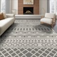 thumbnail image 1 of ODIKA 8'x10' Gray Cream Multi Band Geometric Striped Washable Area Rug Horizontal Banded Layout with Diamond Lattice Non-Shedding, Easy Care, for King Size Bedroom Under Bed, Master Suite, 1 of 7