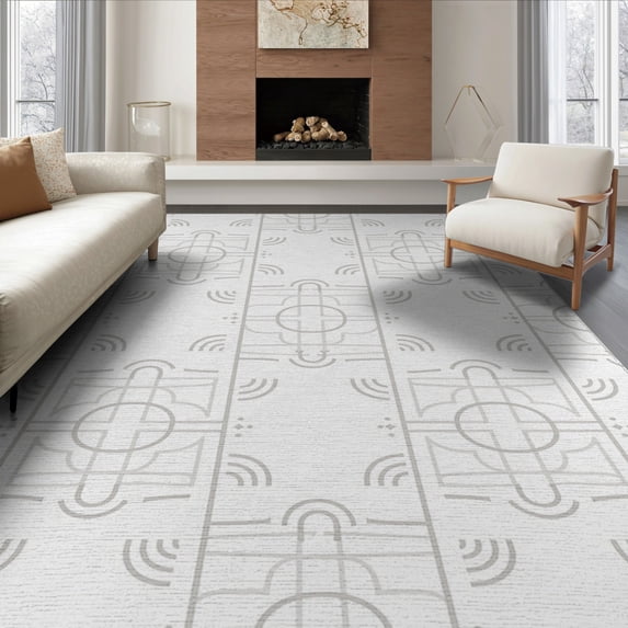 ODIKA 8'x10' Gray Light Geometric Cross Medallion Washable Area Rug Modern Minimalist Design with Repeating Non-Shedding, Easy Care, for King Size Bedroom Under Bed, Master Suite