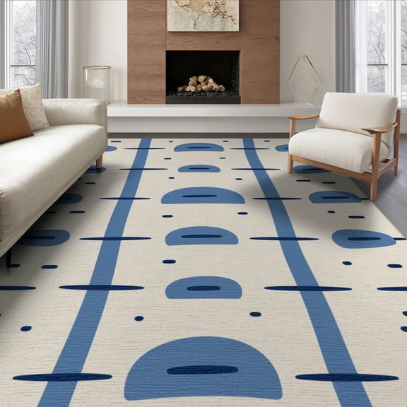 ODIKA 8'x10' Indigo Abstract Geometric Design Washable Area Rug Modern Handwoven Style Pattern for Living Room, Under Sectional, Family , Durable, Non-Slip
