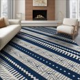 thumbnail image 1 of ODIKA 8'x10' Navy Cream Geometric Stripe Design Washable Area Rug Intricate Diagonal with Zigzags for Dining Room, Large Office, Lounge, Non-Slip Chair-Friendly Mat, 1 of 7