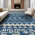 thumbnail image 1 of ODIKA 8'x10' Indigo Kota Handwoven Wool Design Washable Area Rug Geometric Patterns with Modern Aesthetic Non-Slip Chair-Friendly Mat for Dining Room, Large Office, Lounge, 1 of 7