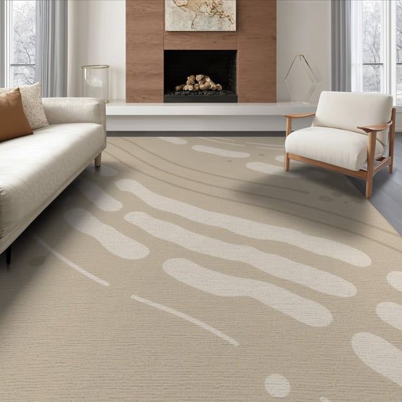 ODIKA 8'x10' Ivory Beige Abstract Flowing Lines Washable Area Rug Modern Minimalist Diagonal Streaks Shapes Dots Artistic Movement Durable, Non-Slip for Living Room, Under Sectional, Family