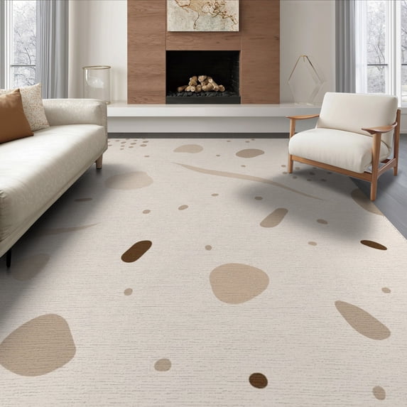 ODIKA 8'x10' Ivory Beige Abstract Modern Design Washable Area Rug Contemporary Inspired Motif for Dining Room, Large Office, Lounge, Non-Slip Chair-Friendly Mat