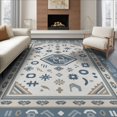 thumbnail image 1 of ODIKA 8'x10' Ivory Blue Geometric Design Washable Area Rug Intricate Patterns with Ocean Motifs Non-Shedding, Easy Care, for King Size Bedroom Under Bed, Master Suite, 1 of 7