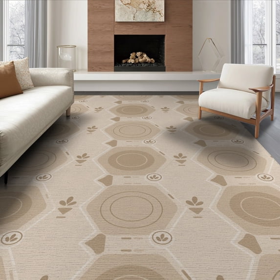 ODIKA 8'x10' Khaki Beige Geometric Bridges Design Washable Area Rug Intricate Rope Motif with Hexagonal Patterns for Living Room, Under Sectional, Family , Durable, Non-Slip