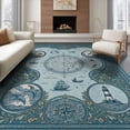 thumbnail image 1 of ODIKA 8'x10' Light Blue Nautical Explorer Little Washable Area Rug Intricate Compass And Maritime Motifs With Ornate Borders Non-Shedding, Easy Care, for King Size Bedroom Under Bed, Master Suite, 1 of 7