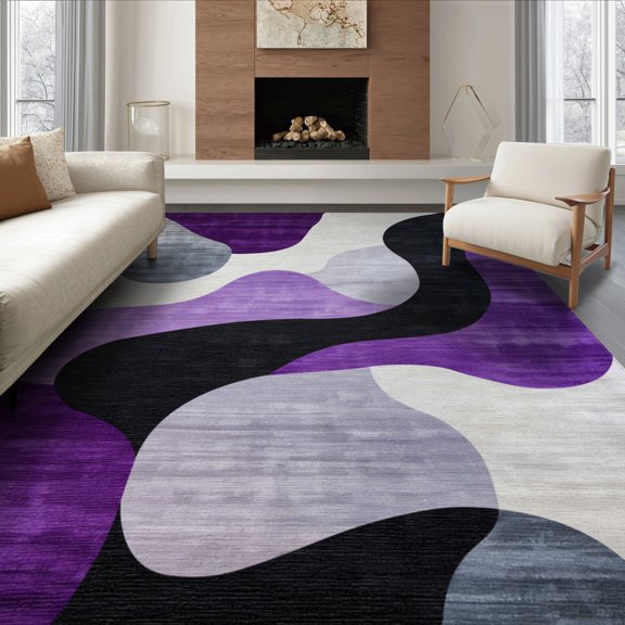 ODIKA 8'x10' Modern Abstract Swirls Washable Area Rug Non-Slip Chair-Friendly Mat for Dining Room, Large Office, Lounge