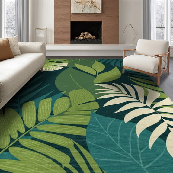 ODIKA 8'x10' Modern Green Washable Area Rug Durable, Non-Slip for Living Room, Under Sectional, Family