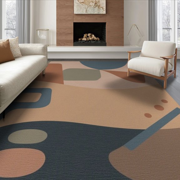 ODIKA 8'x10' Muted Earth Tones Abstract Washable Area Rug Modern Geometric Design With Artistic Flair By Durable, Non-Slip for Living Room, Under Sectional, Family