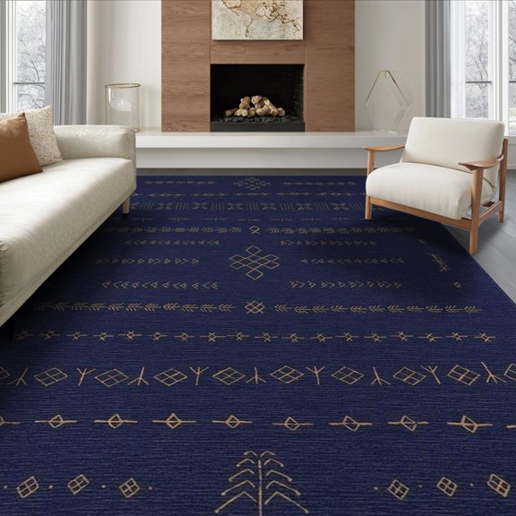 ODIKA 8'x10' Navy Blue Astrid Geometric Design Washable Area Rug Intricate Tufted Pattern with Modern Flair Non-Shedding, Easy Care, for King Size Bedroom Under Bed, Master Suite