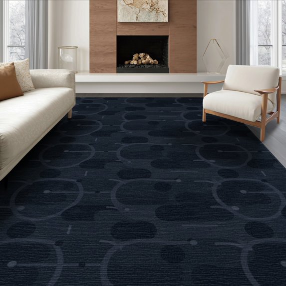 ODIKA 8'x10' Navy Blue Modern Geometric Circle Pattern Washable Area Rug Contemporary Abstract Overlapping Shapes Non-Shedding, Easy Care, for King Size Bedroom Under Bed, Master Suite