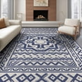thumbnail image 1 of ODIKA 8'x10' Navy Cream Geometric Medallion Design Washable Area Rug Intricate Pattern with Accents Durable, Non-Slip for Living Room, Under Sectional, Family, 1 of 7