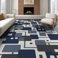 thumbnail image 1 of ODIKA 8'x10' Navy Gray Geometric Squares Contemporary Washable Area Rug Overlapping Block Pattern Abstract Design Mid Durable, Non-Slip for Living Room, Under Sectional, Family, 1 of 7