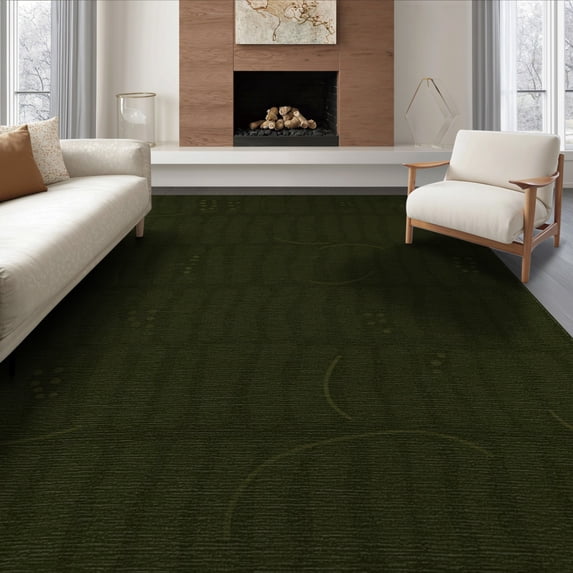 ODIKA 8'x10' Olive Green Deep Abstract Design Washable Area Rug Contemporary Pattern with Dots Durable, Non-Slip for Living Room, Under Sectional, Family