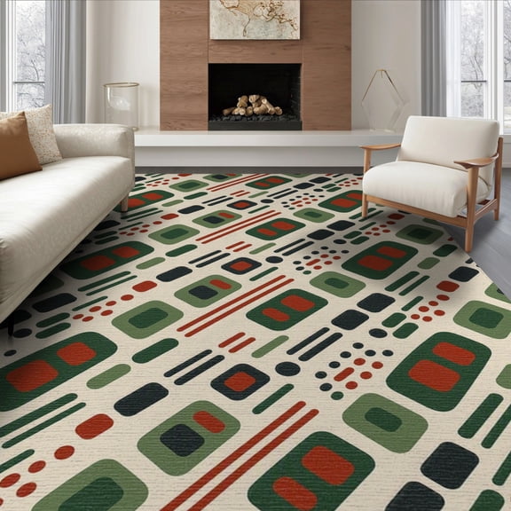 ODIKA 8'x10' Olive Green Geometric Tufted Dress Washable Area Rug Modern Abstract Design With Retro Flair For Spaces for Dining Room, Large Office, Lounge, Non-Slip Chair-Friendly Mat