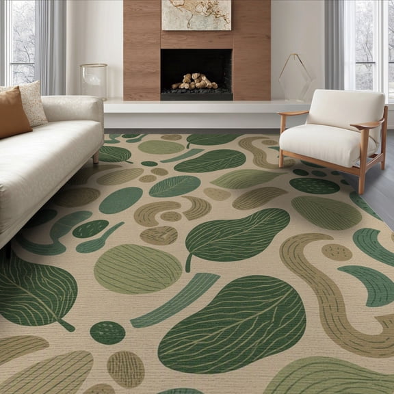ODIKA 8'x10' Olive Green Tufted Sage Washable Area Rug Abstract With Modern Leaf Motifs Ornamental for Living Room, Under Sectional, Family , Durable, Non-Slip