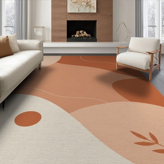 ODIKA 8'x10' Orange Cream Burnt Serene Waves Abstract Washable Area Rug Elegant Flowing Curves with Minimalist Touch for Living Room, Under Sectional, Family , Durable, Non-Slip