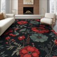 thumbnail image 1 of ODIKA 8'x10' Red Teal Floral Elegance with Timeless Washable Area Rug Intricate Botanical Patterns for Sophisticated Non-Slip Chair-Friendly Mat for Dining Room, Large Office, Lounge, 1 of 7