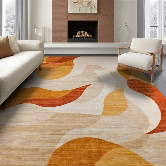 ODIKA 8'x10' Spiced Swirls Dynamic Abstract Shape Composition Washable Area Rug for King Size Bedroom Under Bed, Master Suite, Non-Shedding, Easy Care
