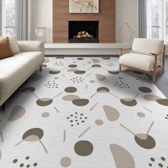 ODIKA 8'x10' Taupe Modern Geometric Abstract Dotted Washable Area Rug Contemporary Mid Century Scandinavian Minimalist Atomic Starburst Boho Durable, Non-Slip for Living Room, Under Sectional, Family