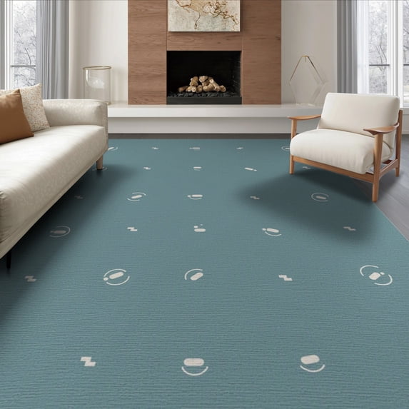 ODIKA 8'x10' Teal Geometric Circle Cross Tufted Washable Area Rug Contemporary Minimalist Abstract Scattered Motif Grid Layout Modern for Living Room, Under Sectional, Family , Durable, Non-Slip