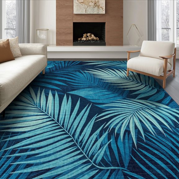 ODIKA 8'x10' Tropical Oasis with Lush Palm Leaf Design and Vivid Washable Area Rug Non-Shedding, Easy Care, for King Size Bedroom Under Bed, Master Suite