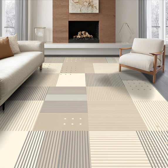 ODIKA 8'x10' Ultra-Soft Area Rug, Abstract Way Contemporary Geometric Striped Lightweight Throw None Washable, Bare feet friendly, Silk-Touch for Bedroom, Under Sectional