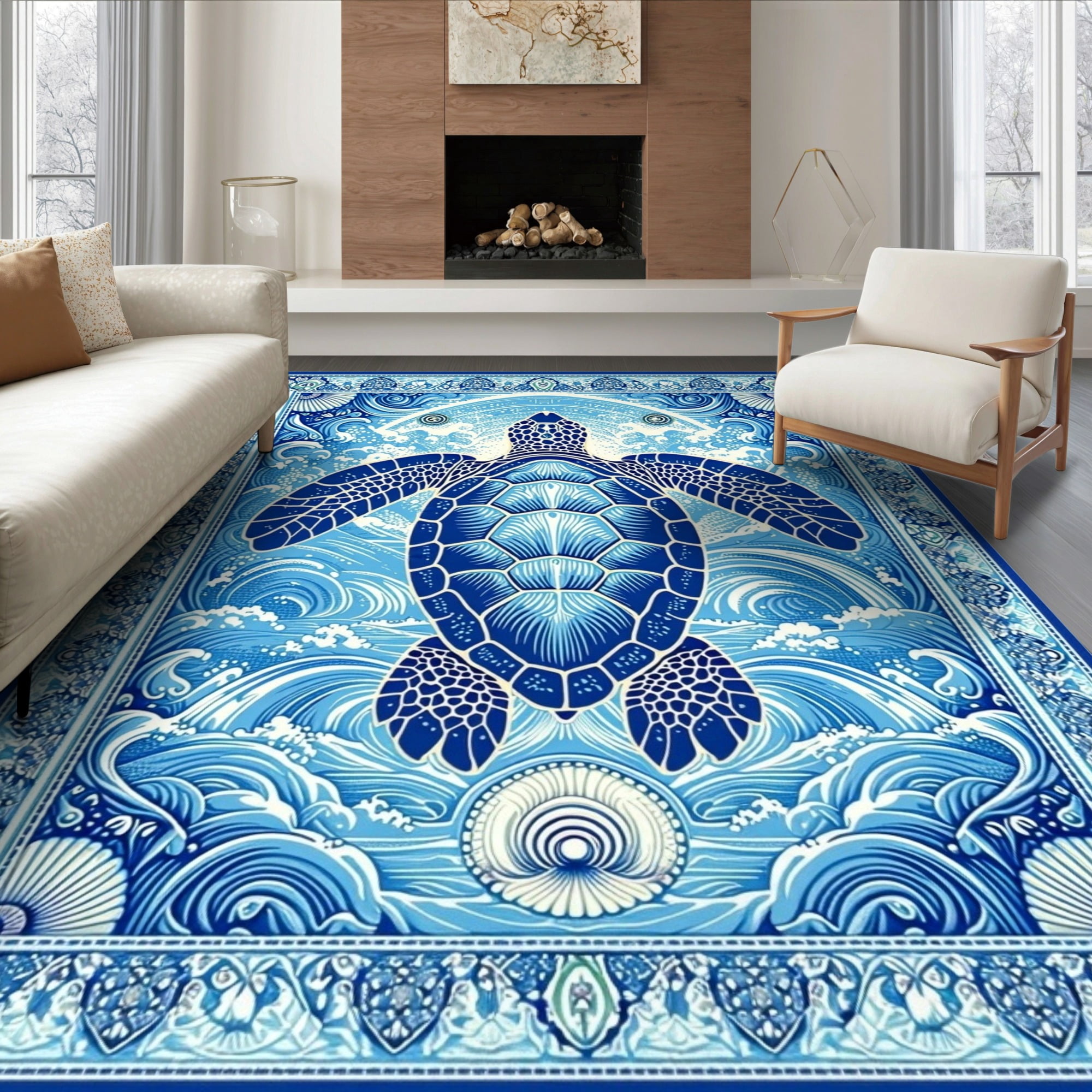 Turtle Outside Rugs ODIKA 8'x10' Ultra-Soft Area Rug, Animals Turtle Nautical Ocean Border ...