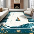 thumbnail image 1 of ODIKA 8'x10' Ultra-Soft Area Rug, Beachy Ocean Vintage Sailing Boat Wave Border Nautical Distressed None Washable, Bare feet friendly, Silk-Touch for Bedroom, Under Sectional, 1 of 7