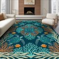 thumbnail image 1 of ODIKA 8'x10' Ultra-Soft Area Rug, Beachy Seaweed Border Fish Accent Deep Seafoam Symmetry Print None Washable, Bare feet friendly, Silk-Touch for Bedroom, Under Sectional, 1 of 7