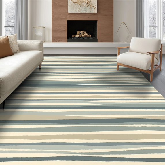 ODIKA 8'x10' Ultra-Soft Area Rug, Boho Abstract Banded Stripe Minimalist Bands Contemporary Striped Flowing None Washable, Bare feet friendly, Silk-Touch for Bedroom, Under Sectional