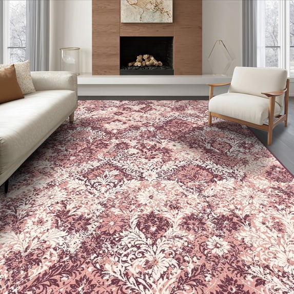 Demask Rugs ODIKA 8'x10' Ultra-Soft Area Rug, Boho Distressed Damask Scroll Motifs ...