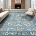 thumbnail image 1 of ODIKA 8'x10' Ultra-Soft Area Rug, Boho Nautical Border Motif Scattered Symmetrical Animals Turtle Ocean Playful None Washable, Bare feet friendly, Silk-Touch for Bedroom, Under Sectional, 1 of 7