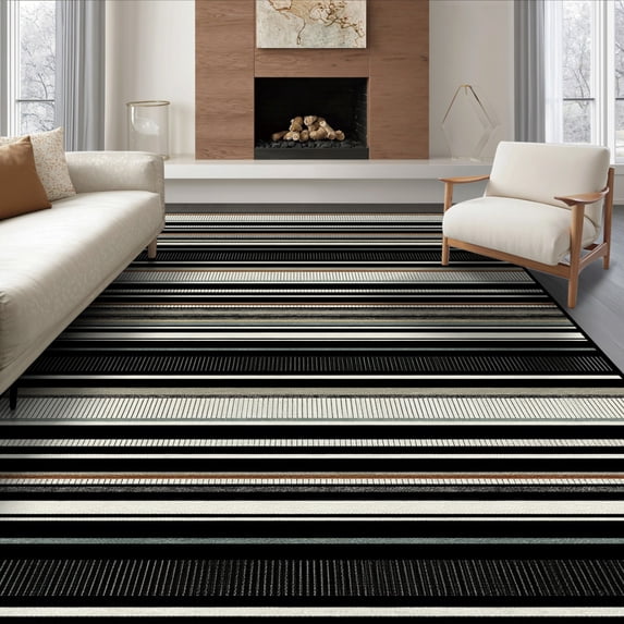 ODIKA 8'x10' Ultra-Soft Area Rug, Bold Stripe Bands Slim Pinstripe Doormat Layering Striped None Washable, Bare feet friendly, Silk-Touch for Bedroom, Under Sectional