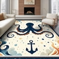 thumbnail image 1 of ODIKA 8'x10' Ultra-Soft Area Rug, Cartoon Pirate Octopus Kraken Abstract Ocean Waves Anchors Bubbles None Washable, Bare feet friendly, Silk-Touch for Bedroom, Under Sectional, 1 of 7