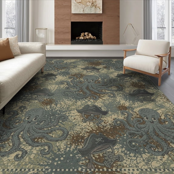 Whimsy Fish Rugs ODIKA 8'x10' Ultra-Soft Area Rug, Cartoon Whimsical Ocean Octopus ...
