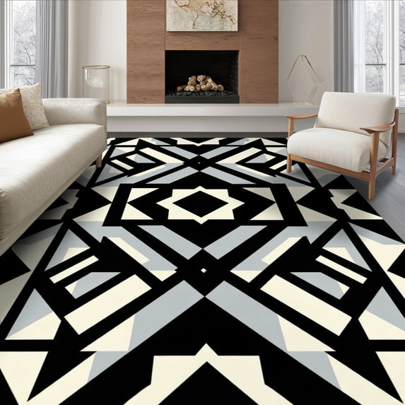 ODIKA 8'x10' Ultra-Soft Area Rug, Composition Contemporary Balanced Framework Layered Geometric None Washable, Bare feet friendly, Silk-Touch for Bedroom, Under Sectional