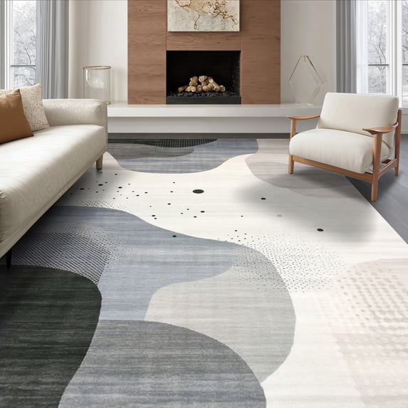 ODIKA 8'x10' Ultra-Soft Area Rug, Under Contemporary Abstract Brushstroke Scattered Dot Full Plush None Washable, Bare feet friendly, Silk-Touch for Bedroom, Under Sectional