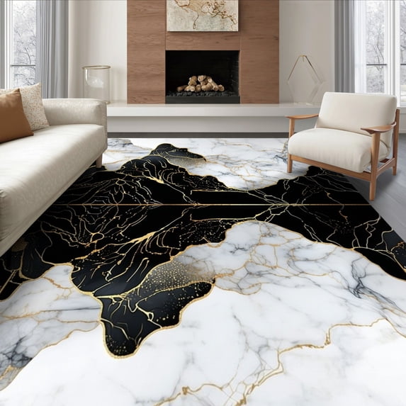ODIKA 8'x10' Ultra-Soft Area Rug, Contemporary Abstract Inkblot Motif Cascade Smalltan None Washable, Bare feet friendly, Silk-Touch for Bedroom, Under Sectional