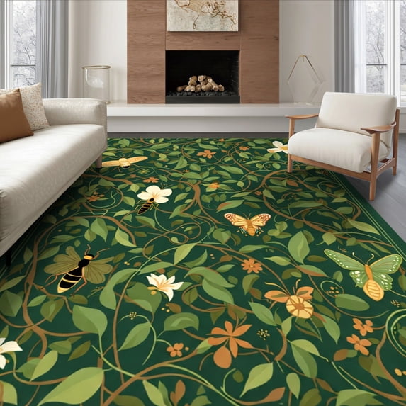 Deep Soft Touch ODIKA 8'x10' Ultra-Soft Area Rug, Deep Green Verdant Meadow with ...