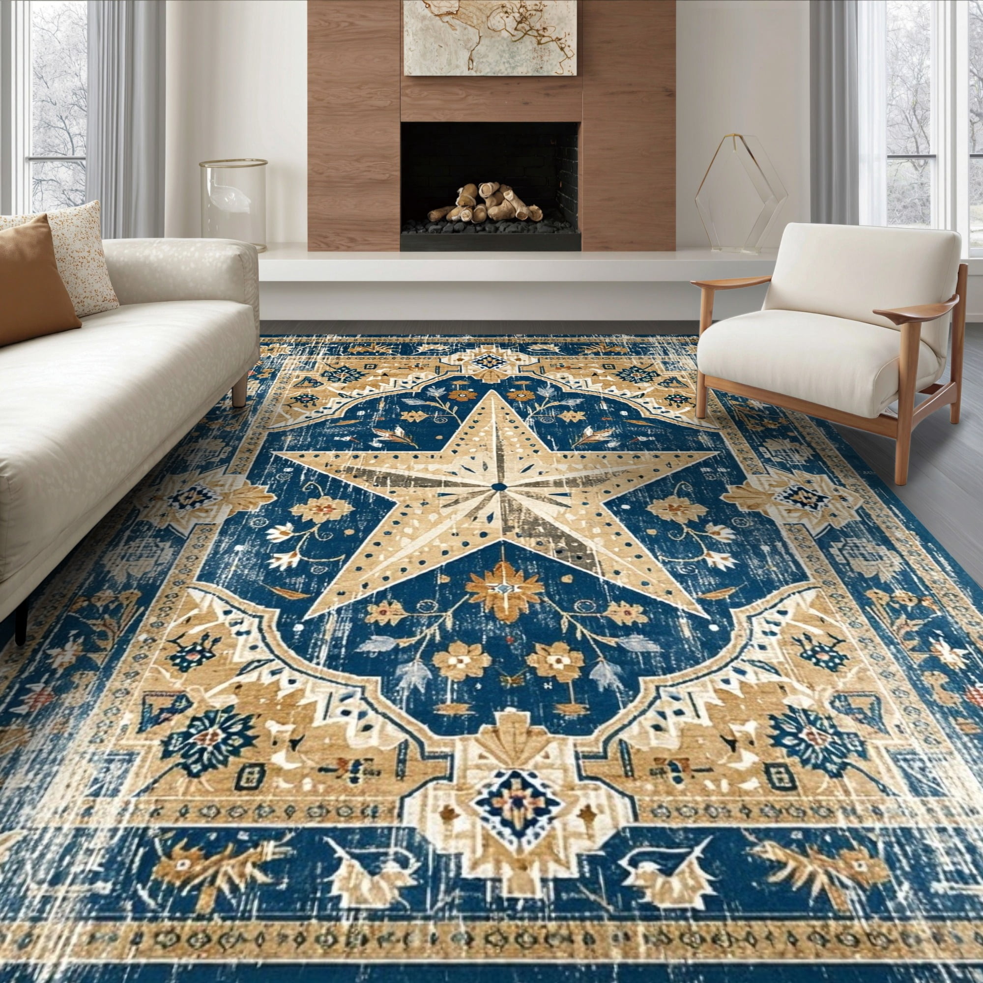 Rug Frameborder ODIKA 8'x10' Ultra-Soft Area Rug, Door Distressed Vintage Lone ...